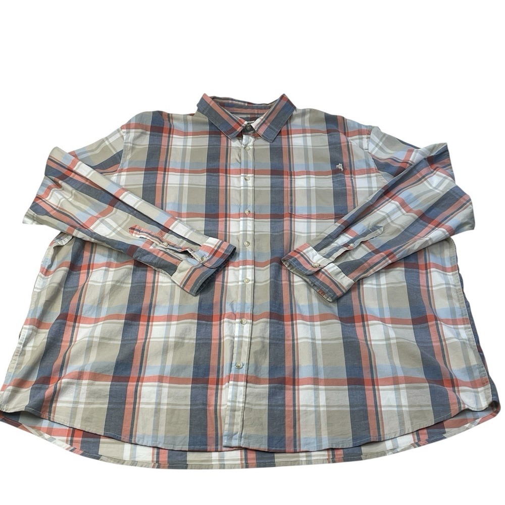 Mutual Weave 4XLT Plaid Button Up Shirt Khaki Blue‎ Big & Tall Rustic Fall